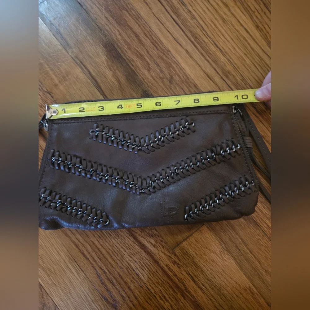 Linea Pelle Leather Wristlet Clutch in Dark Brown